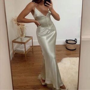 Bardot Zelda Slip Dress Pistachio Green Satin